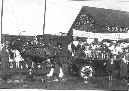 Little white ribboners and wagon