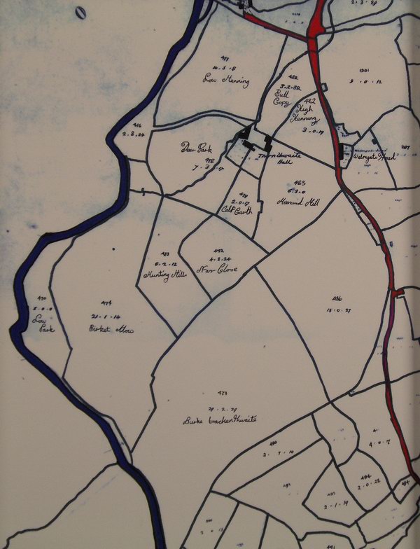 An enhanced portion of the Tithe Map, with field names added